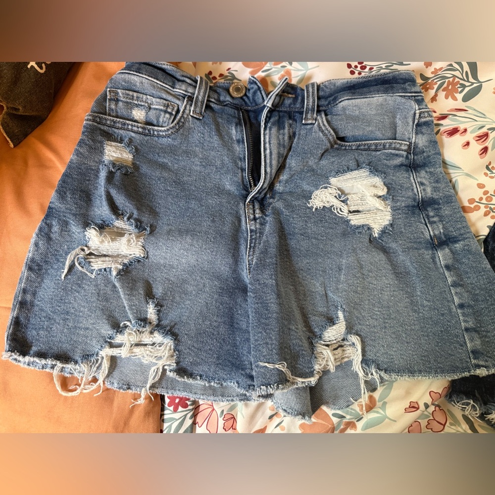 Distressed Denim Mini Skirt